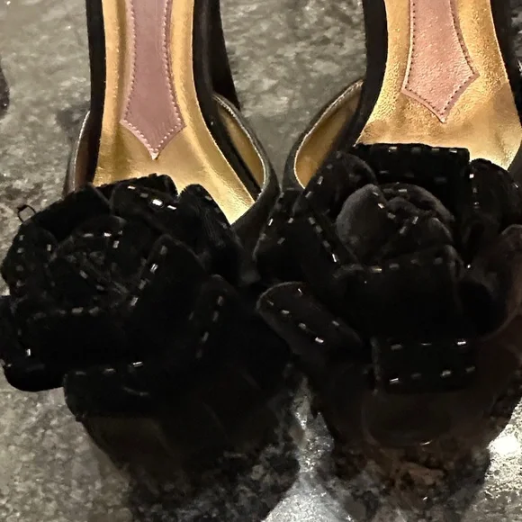 Hale Bob Black Velvet Heels with Floral Detail - Picture 5 of 5